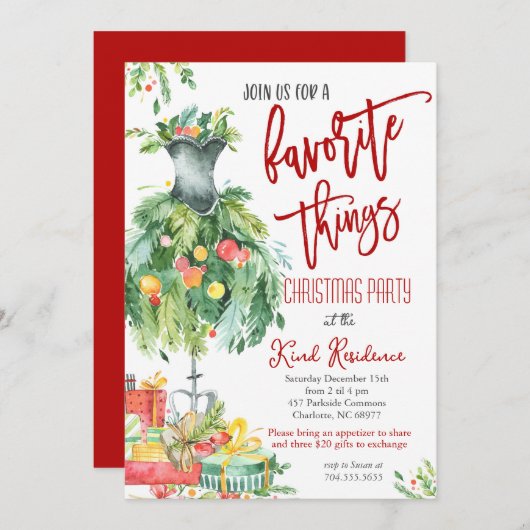 Choses favorites invitation de Noël (Devant / Derrière)