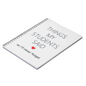 Choses que mes élèves ont dites Cahier de souvenir (Côté gauche)
