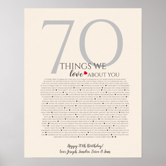 Choses que nous aimons chez toi 70 Affiche | Perso (Devant)