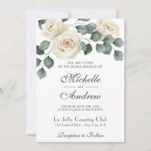 Chou blanc Roses de jardin Mariage Invitation