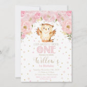 Chouette 1er anniversaire Invitation Blush Floral (Devant)