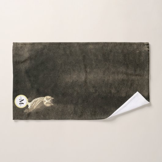 Chouette à aquarelle rustique Nom du monogramme Br (Serviette à main)