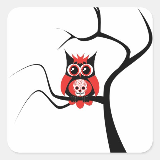 Chouette à crâne rouge dans un autocollant à arbre (Devant)