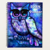 Chouette Abstraite Whimsical Big Eyed Bleu pourpre (Devant)