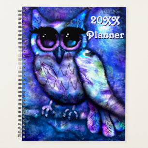 Chouette Abstraite Whimsical Big Eyed Bleu pourpre
