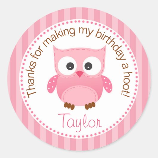 Chouette Anniversaire Favor Stickers (Rose) (Devant)