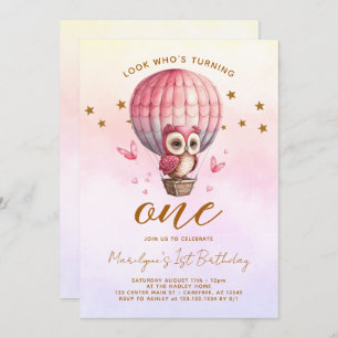 Chouette arc-en-ciel 1er anniversaire Invitation