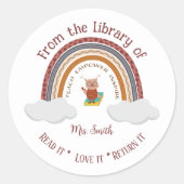 Chouette Arc-en-ciel enseignant Stickers de biblio (Devant)
