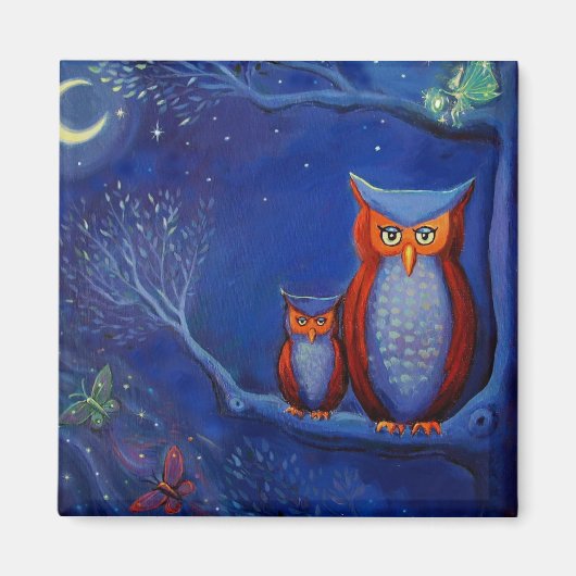 Chouette Art Magnet "La forêt à la nuit" (Devant)