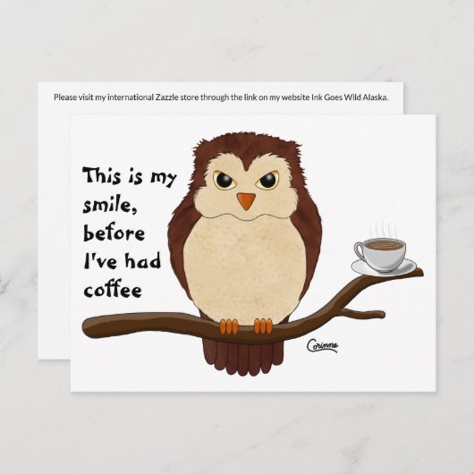 Chouette au café - Carte postale (Devant / Derrière)