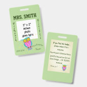 Chouette aux yeux fleuris badge d'identification d (Avant & arrière)