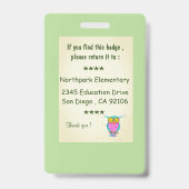 Chouette aux yeux fleuris badge d'identification d (Arrière)