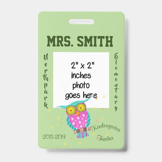 Chouette aux yeux fleuris badge d'identification d (Avant)