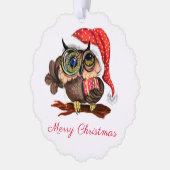 Chouette avec cadeaux Carte d'ornement de Noël (Gauche)