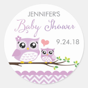 Chouette Baby shower Étiquette Purple Chevron Girl