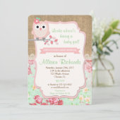 Chouette baby shower invitation burlap lace menthe (Debout devant)