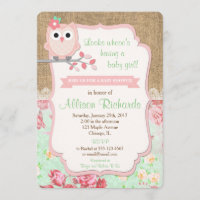 Chouette baby shower invitation burlap lace menthe