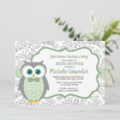 chouette baby shower invitation garçon vert gris b (Debout devant)
