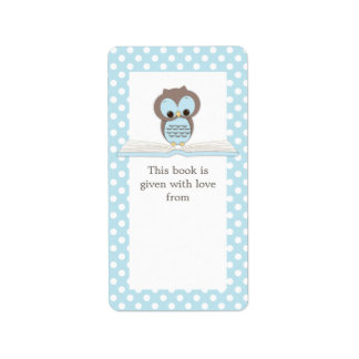 Chouette Bébé Bleue sur le livre Étiquette boîte c
