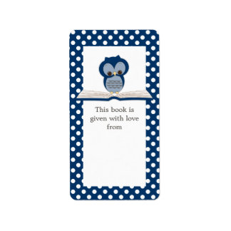 Chouette Bébé Bleue sur le livre Étiquette boîte c
