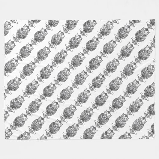 Chouette (blanche) - Couverture en polaire (Devant (Horizontal))