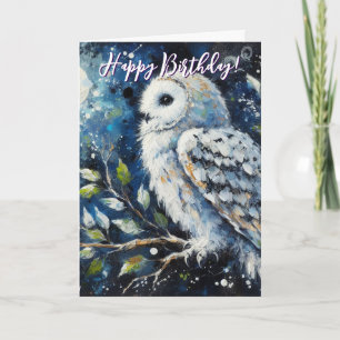 Chouette blanche en clair de lune Carte d'annivers