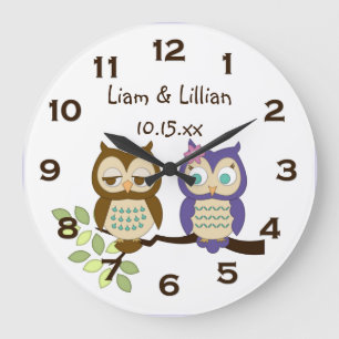 Chouette blanche mignonne Twins Horloge murale