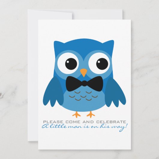 Chouette bleue avec Cravate en cou Invitation Baby (Devant)