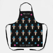 Chouette bleue école motif école tablier noir (Recto)
