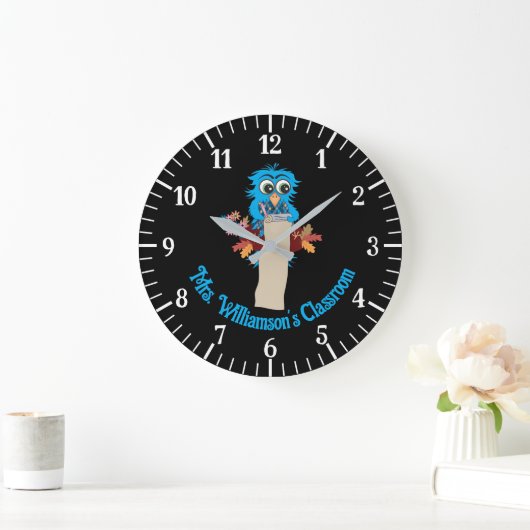 Chouette Bleue Enseignant Classe Mur Noir Horloge (Maison)