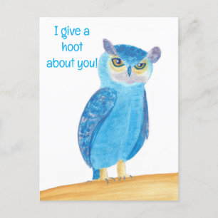 Chouette bleue mignonne, cartes postales Valentine