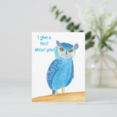 Chouette bleue mignonne, cartes postales Valentine (Debout devant)