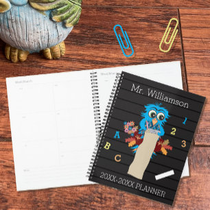 Chouette bleue sur Faux LETTRE Tableau enseignant