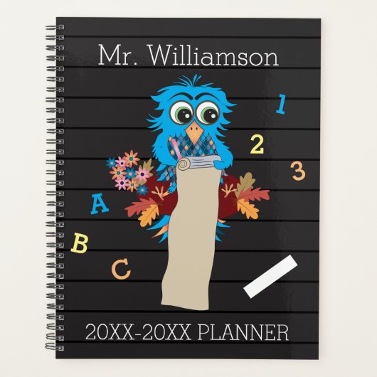 Chouette bleue sur Faux LETTRE Tableau enseignant  (Devant)