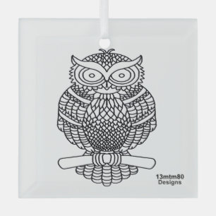 Chouette (carré blanc) - Ornement en verre