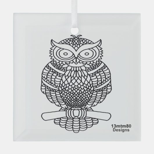 Chouette (carré blanc) - Ornement en verre (Recto)