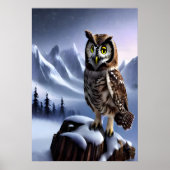 Chouette dans la montagne enneigée | AI Art Poster (Devant)