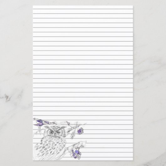 Chouette Dans Un Arbre Gris Papier À Lettres Écrit (Devant)