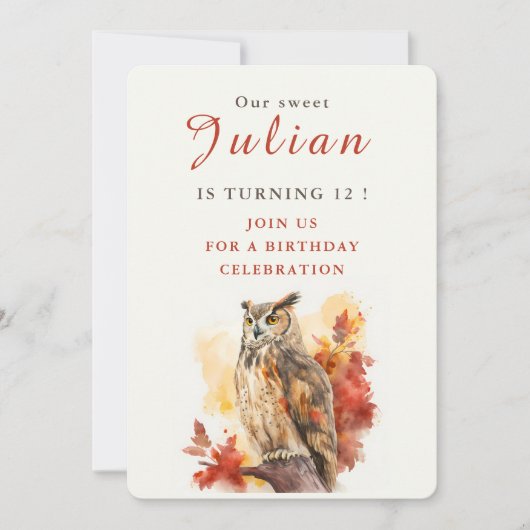 Chouette d'automne - Carte d'invitation d'annivers (Devant)