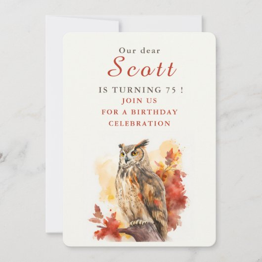 Chouette d'automne - Carte d'invitation d'annivers (Devant)