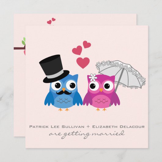 Chouette de chambre mignonne et Faire-part de mari (Devant / Derrière)