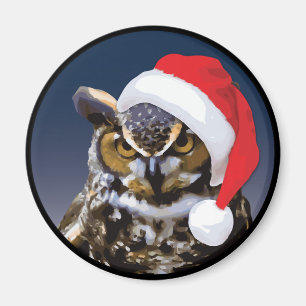 Chouette de Noël - Aimant rond standard de 2¼ pouc