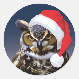 Chouette de Noël - Sticker rond classique, brillan