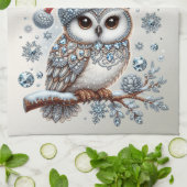Chouette de Noël Vacances serviette de cuisine (Plié)