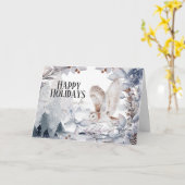 Chouette des neiges hiver paysage boisé carte fest (Fleur jaune)