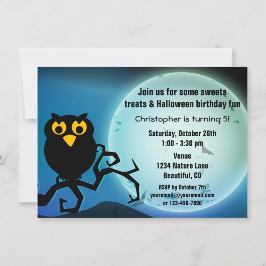 Chouette d'Halloween Invitation d'anniversaire (Dos)