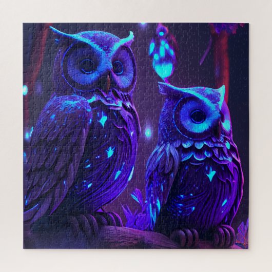 Chouette d'Imaginaire en Puzzle bleu clair (Vertical)