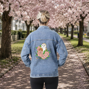 Chouette effigie bleue élégante aux fleurs roses