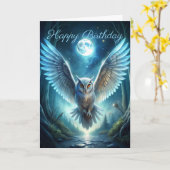 Chouette en forêt carte d'anniversaire (Fleur jaune)