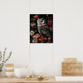 Chouette et fleurs en cottage foncé Poster d'impre (Cuisine)